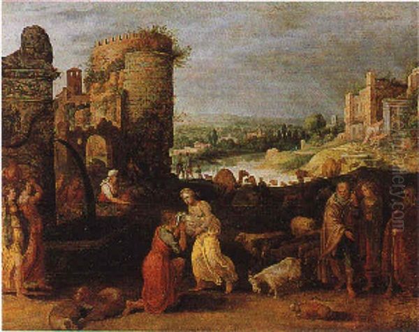 Rebecca Ed Eleazaro Al Pozzo, Entro Paesaggio Con Il Palatino Oil Painting by Willem van, the Younger Nieulandt