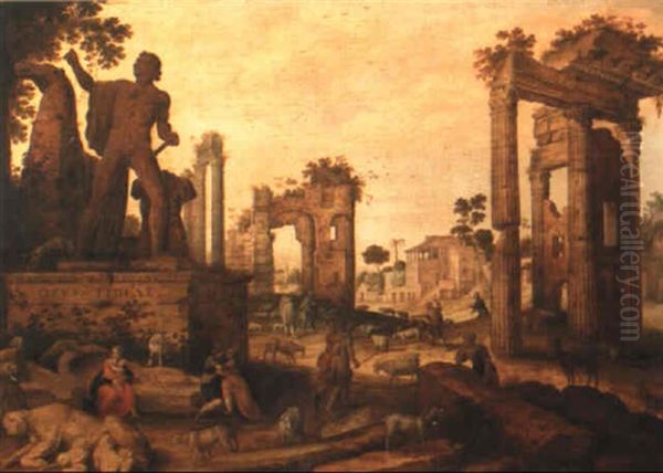 Rome, The Forum Oil Painting by Willem van, the Younger Nieulandt