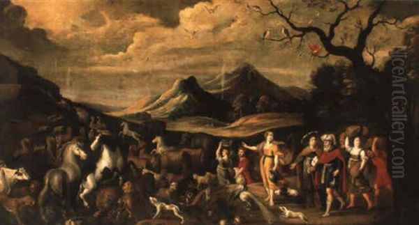 Les Animaux Embarquent Sur L'arche De No, Oil Painting by Willem van, the Younger Nieulandt