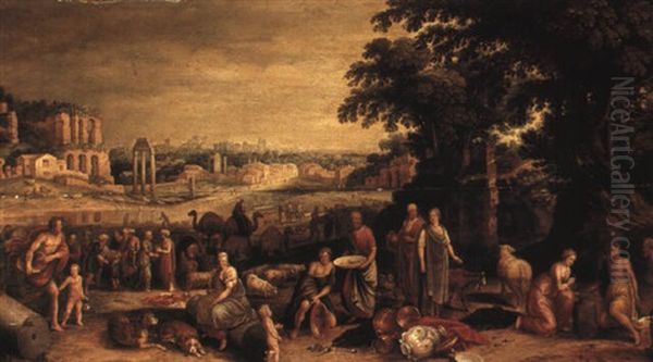 Aaron Instructing The Israelities To Gather Golden Earrings To Fashion Into The Golden Calf Oil Painting by Willem van, the Younger Nieulandt