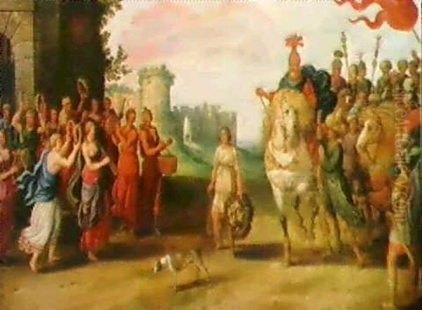 David With The Head Of Goliath Oil Painting by Willem van, the Younger Nieulandt