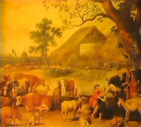 A Peasant Couple With Cattle By A Farm Oil Painting by Willem van, the Younger Nieulandt