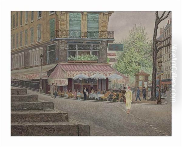 Cafe In Paris Oil Painting by Jakob Nieweg