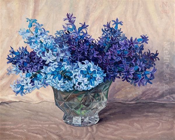 Hyacinths In Crystal Vase Oil Painting by Jakob Nieweg