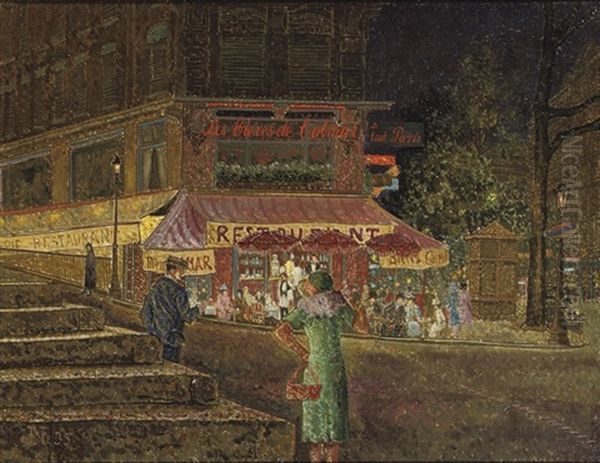 Night Life At Restaurant Colmar, Paris Oil Painting by Jakob Nieweg