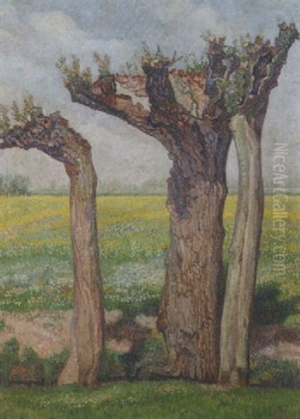 Landscape With Pollard Willows Oil Painting by Jakob Nieweg