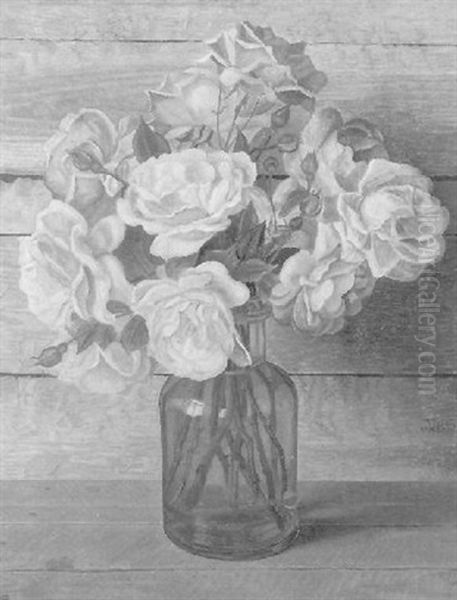 Pink Roses In A Vase Oil Painting by Jakob Nieweg
