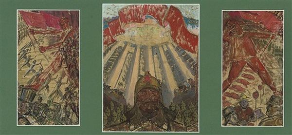 Heroes Of The Civil War (study, In 3 Parts) Oil Painting by Salomon B. Nikritin