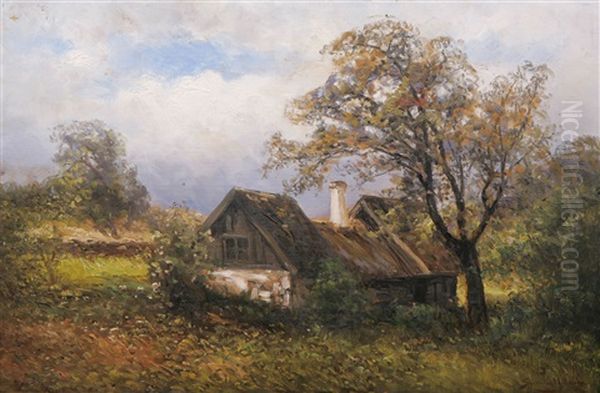 Landskap Med Stuga Oil Painting by Johan Severin Nilsson