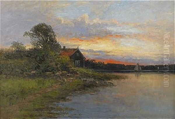 Aftonstamning, Runmaro - Stockholm Oil Painting by Johan Severin Nilsson