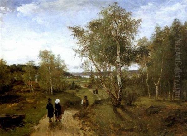 Pa Vag Till Kyrkan En Sommardag Oil Painting by Johan Severin Nilsson