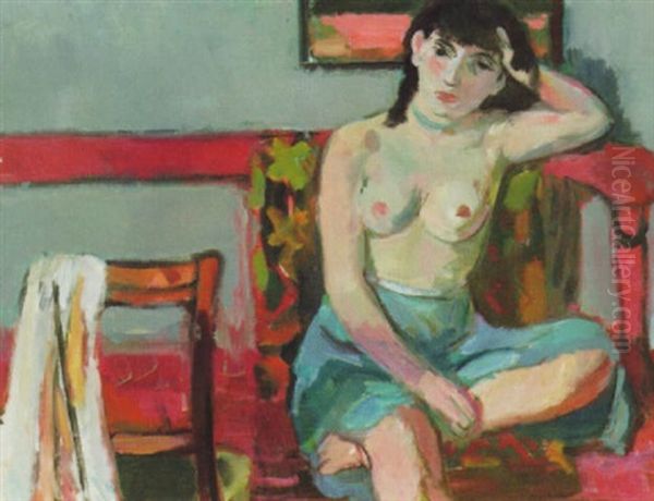 Interior Med Kvinnlig Modell Oil Painting by Nils Nilsson