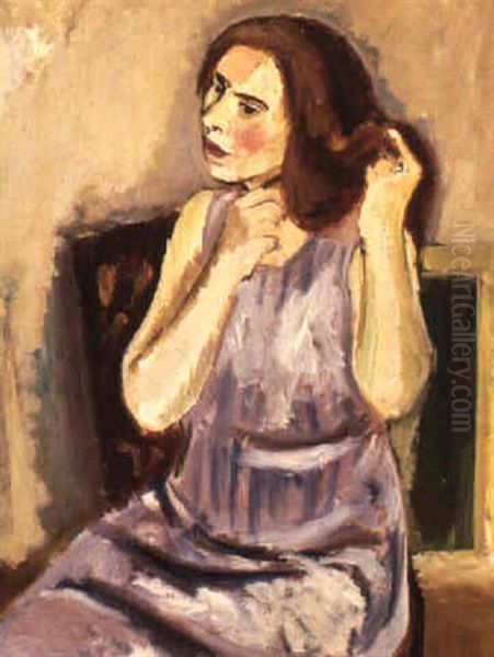 Kammande Flicka Oil Painting by Nils Nilsson