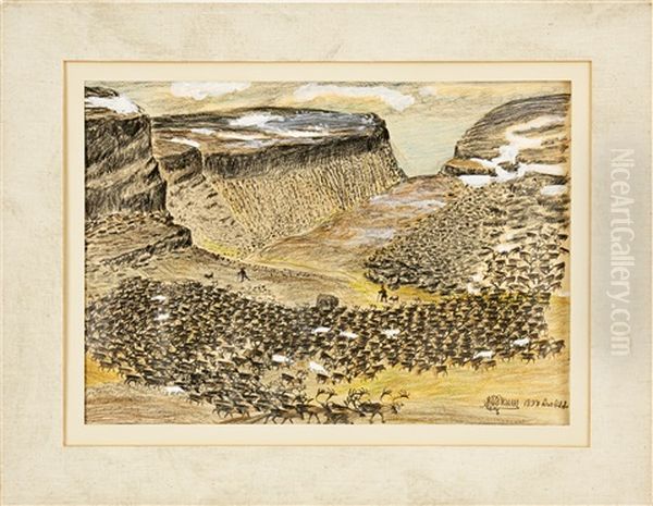 Fjallandskap Med Renhjord Oil Painting by Nils Nilsson-Skum