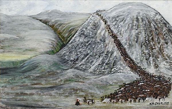 Renarna Flyttas Oil Painting by Nils Nilsson-Skum