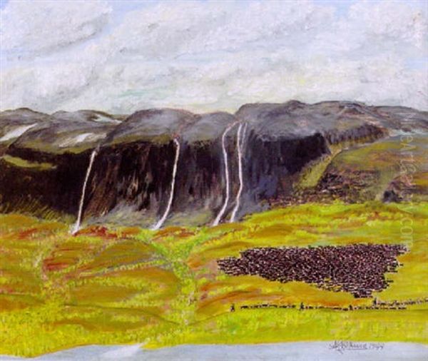 Renhjord Oil Painting by Nils Nilsson-Skum