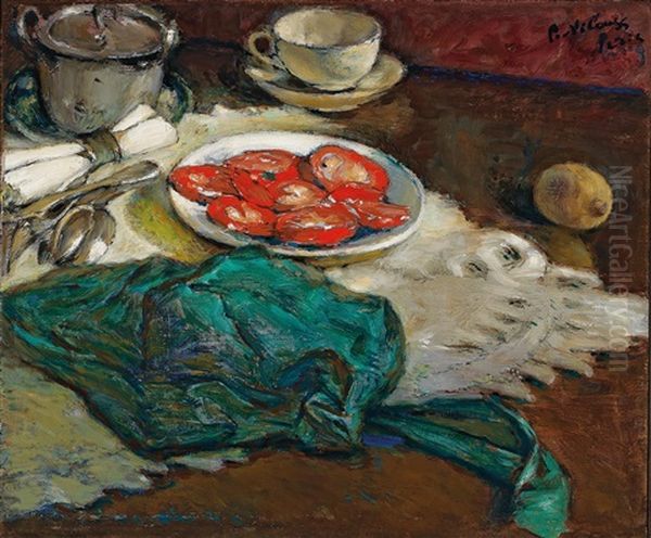 Tomates Coupees Et Tablier Vert Oil Painting by Petr Alexandrovich Nilus