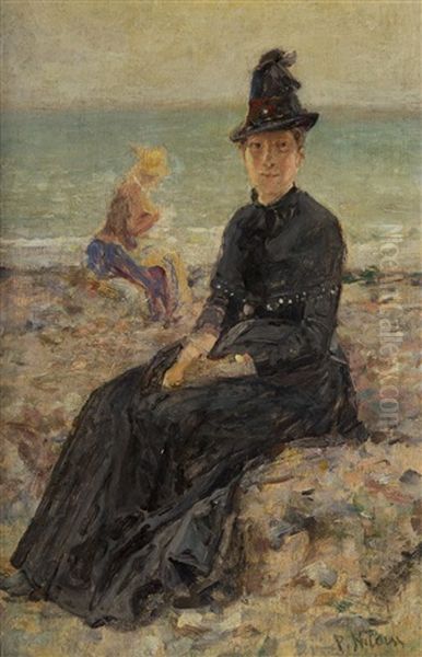 Afternoon At A Beach Oil Painting by Petr Alexandrovich Nilus