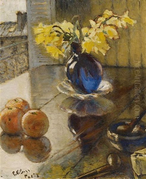 Stillleben Am Geoffneten Fenster Der Pariser Wohnung Oil Painting by Petr Alexandrovich Nilus
