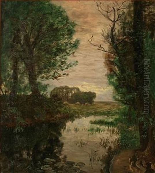 Evening Landscape With A Serpentine Stream (silstrup, Denmark?) Oil Painting by Thorvald Simeon Niss