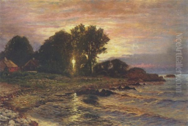 Parti Fra Arildsleje, Solnedgang Oil Painting by Thorvald Simeon Niss