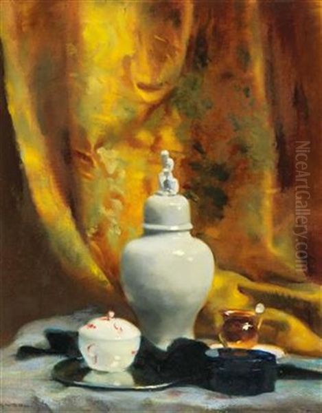 Still Life With Porcelain Tableware Oil Painting by Rudolf Nissl
