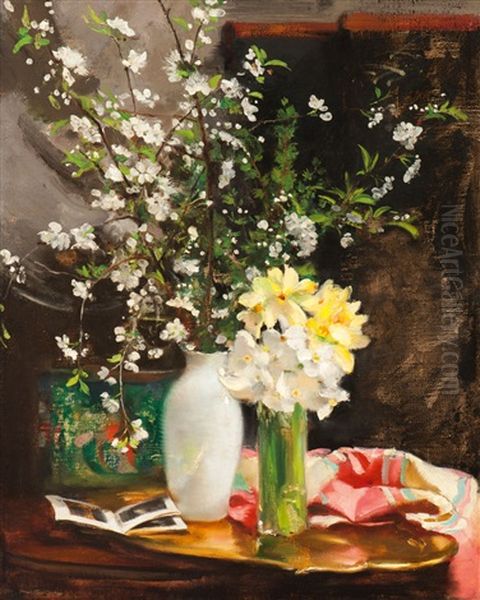 Fruhlingsblumen (spring Flowers) Oil Painting by Rudolf Nissl