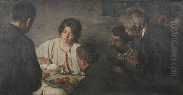 Der Erste Besuch Oil Painting by Rudolf Nissl