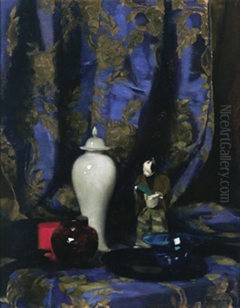 Stilleben In Blau Oil Painting by Rudolf Nissl