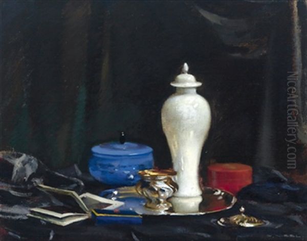 Stilleben Mit Weiser Vase Und Silber Oil Painting by Rudolf Nissl