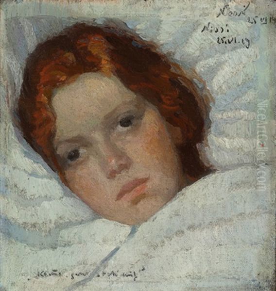 Nissi (kleines Madchen Im Bett) Oil Painting by Rudolf Nissl
