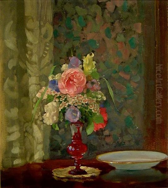 Stilleben Mit Sommerblumen In Einer Glasvase Oil Painting by Rudolf Nissl