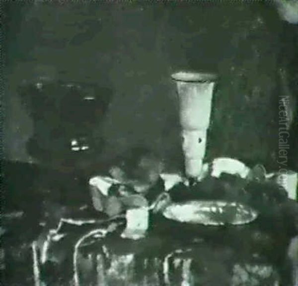 Stilleben Mit Lila Bund (stilllife With Lilac Ribbon) Oil Painting by Rudolf Nissl