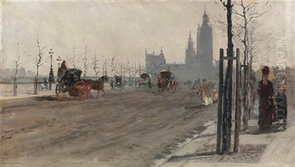 Veduta Di Londra (the Victoria Embankment, London) Oil Painting by Giuseppe de Nittis