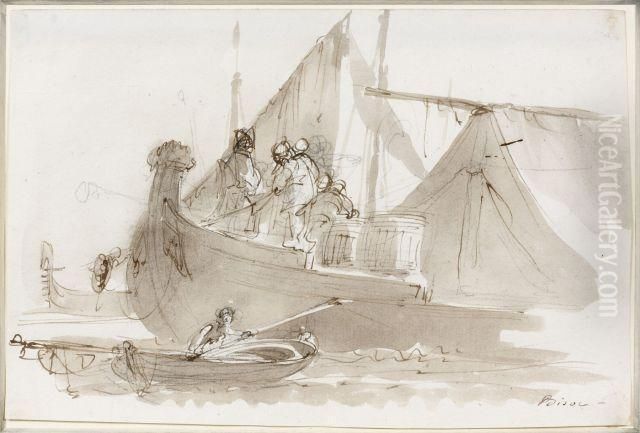Scene De Navigation Venitienne Oil Painting by Giuseppe Bernardino Bison