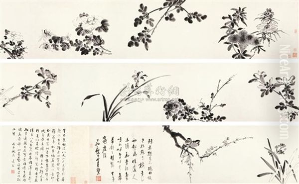 Bird And Flowers Oil Painting by  Niu Shihui