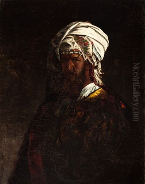 Man In A Turban (self-portrait) Oil Painting by Thomas Satterwhite Noble