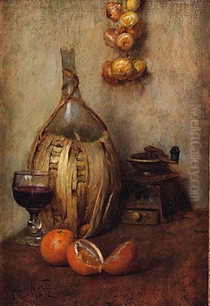 Stillleben Mit Fiasco, Glas, Orangen Und Kaffeemuhle Oil Painting by Arturo Noci