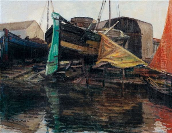 Darsena (le Barche) Oil Painting by Arturo Noci