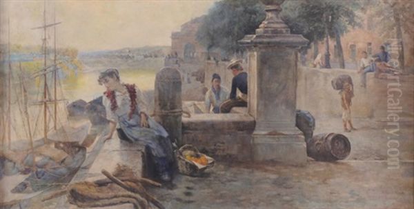 Roma, Scalo A Ripa Grande Oil Painting by Arturo Noci