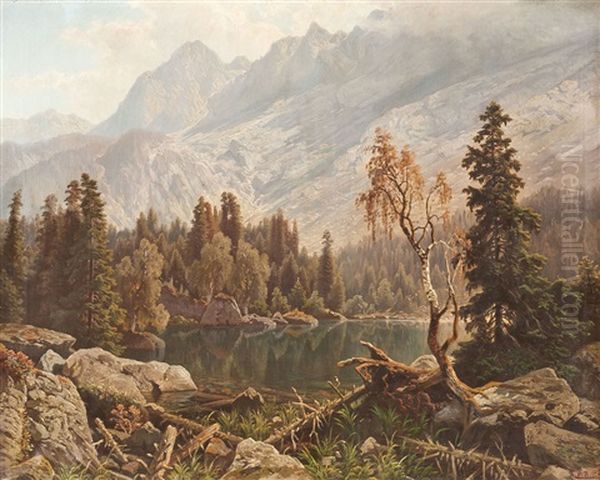 Gebirgssee Oil Painting by Theodor (Wilhelm T.) Nocken