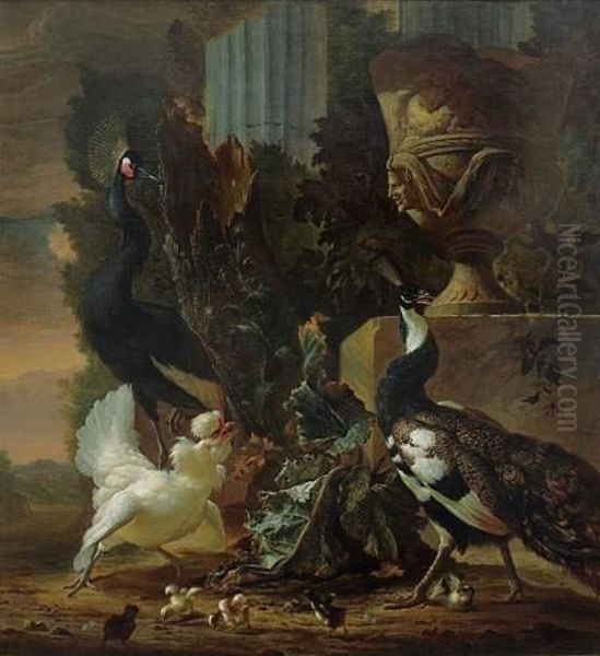 Oiseaux Decoratifs Dans Un Parc Oil Painting by Abraham Bisschop Dordrecht