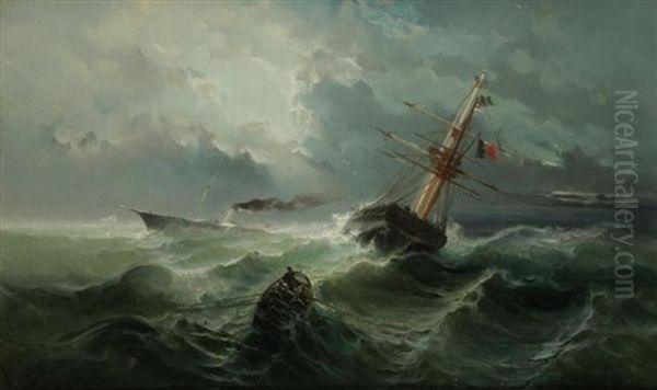 Marines (2 Works) Oil Painting by Paul Ange Nocquet