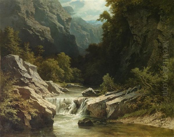 Landschaft Mit Wasserfall Oil Painting by Charles-Joseph Node