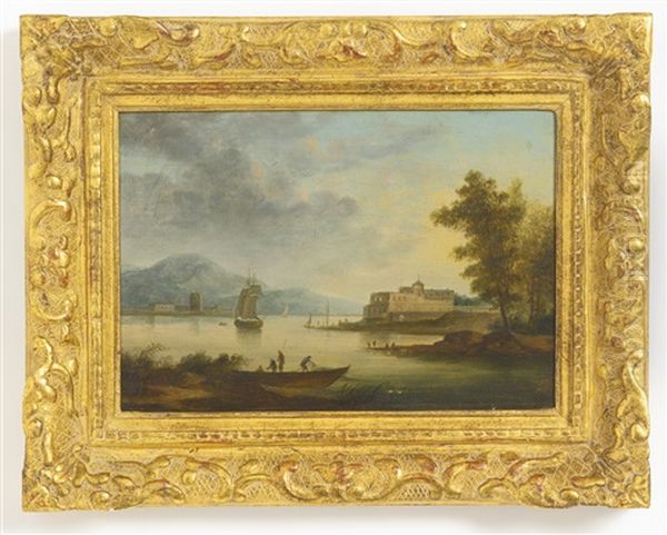 River Landscapes With Fortresses (pair) Oil Painting by Noel, Alexandre Jean