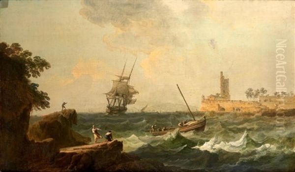 Navires Et Barques En Danger Dans Un Estuaire Oil Painting by Noel, Alexandre Jean
