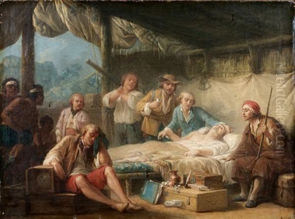 La Mort De L'abbe Chappe En Californie Entoure D'iguane Et D'instruments Scientifiques En Presence D'amerindiens Oil Painting by Noel, Alexandre Jean