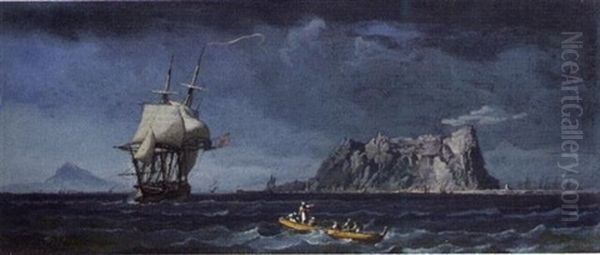 Shipping Off The Coast Of Gibraltar Oil Painting by Noel, Alexandre Jean