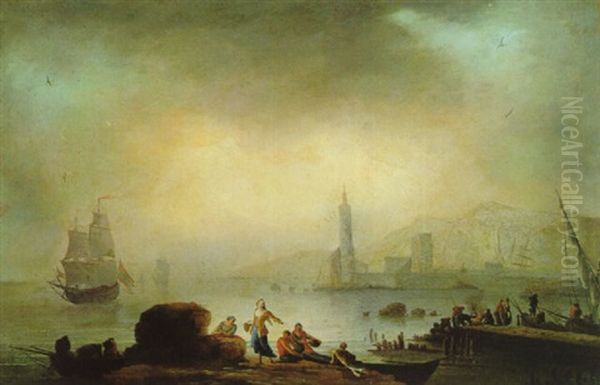 Sudliche Kustenlandschaft Mit Figuren Oil Painting by Noel, Alexandre Jean