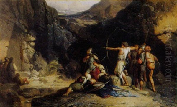 Rastende Krieger Vor Einer Felsenhohle Oil Painting by Alexis Nicolas Noel